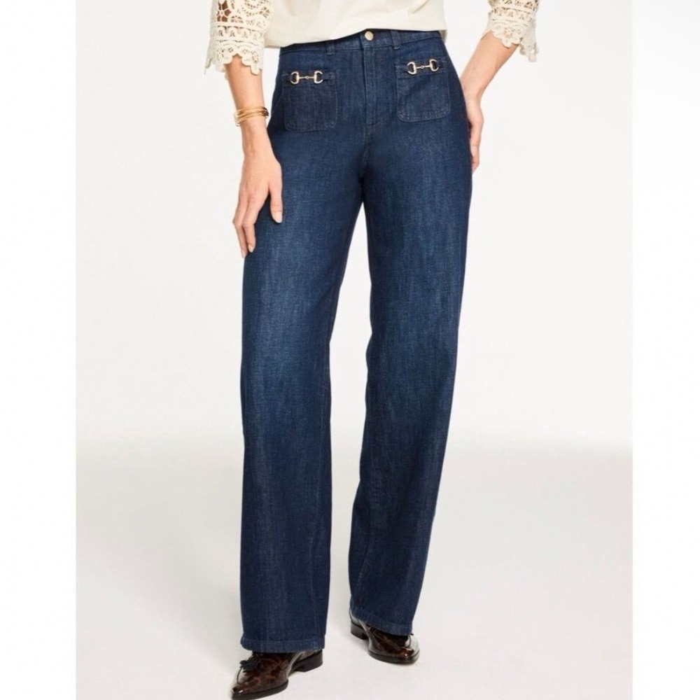 Talbots Relaxed Trouser Jeans Womens‎ 16W Blue Hemp Blend Horsebit High Rise NEW